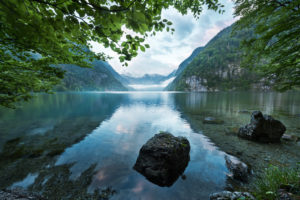 Lake Koenigssee in Berchtesgadener Land (district), Bavaria, Germany Lake Koenigssee in Berchtesgadener Land (district), Bavaria, Germany
